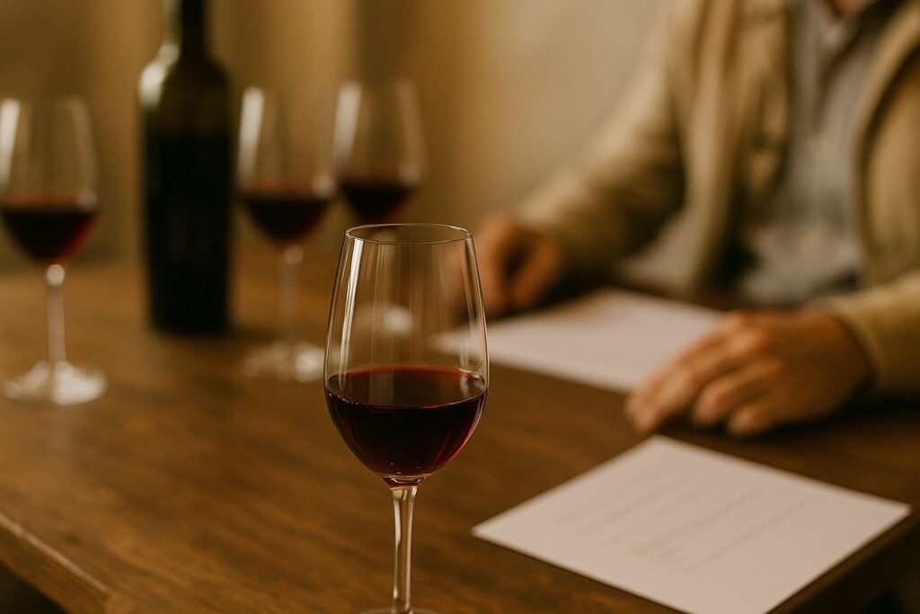 Degustation in einem Glas bei der Weinprobe