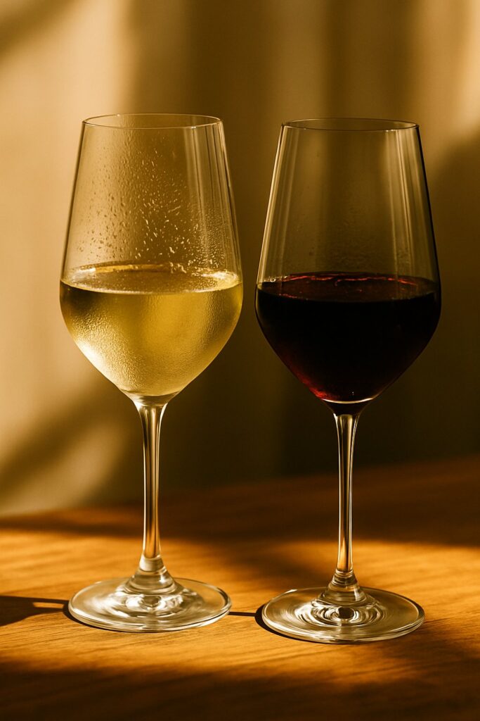 Feinherb Wein Rot und Weiß Wein nebeneinander