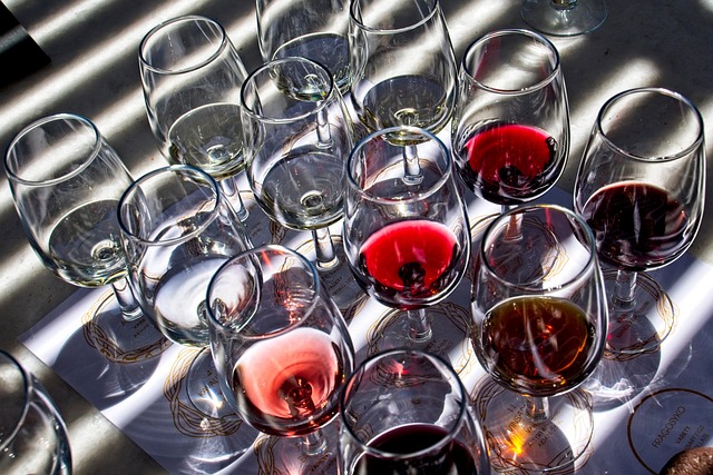 Degustation mit verschiedenen Weinen
